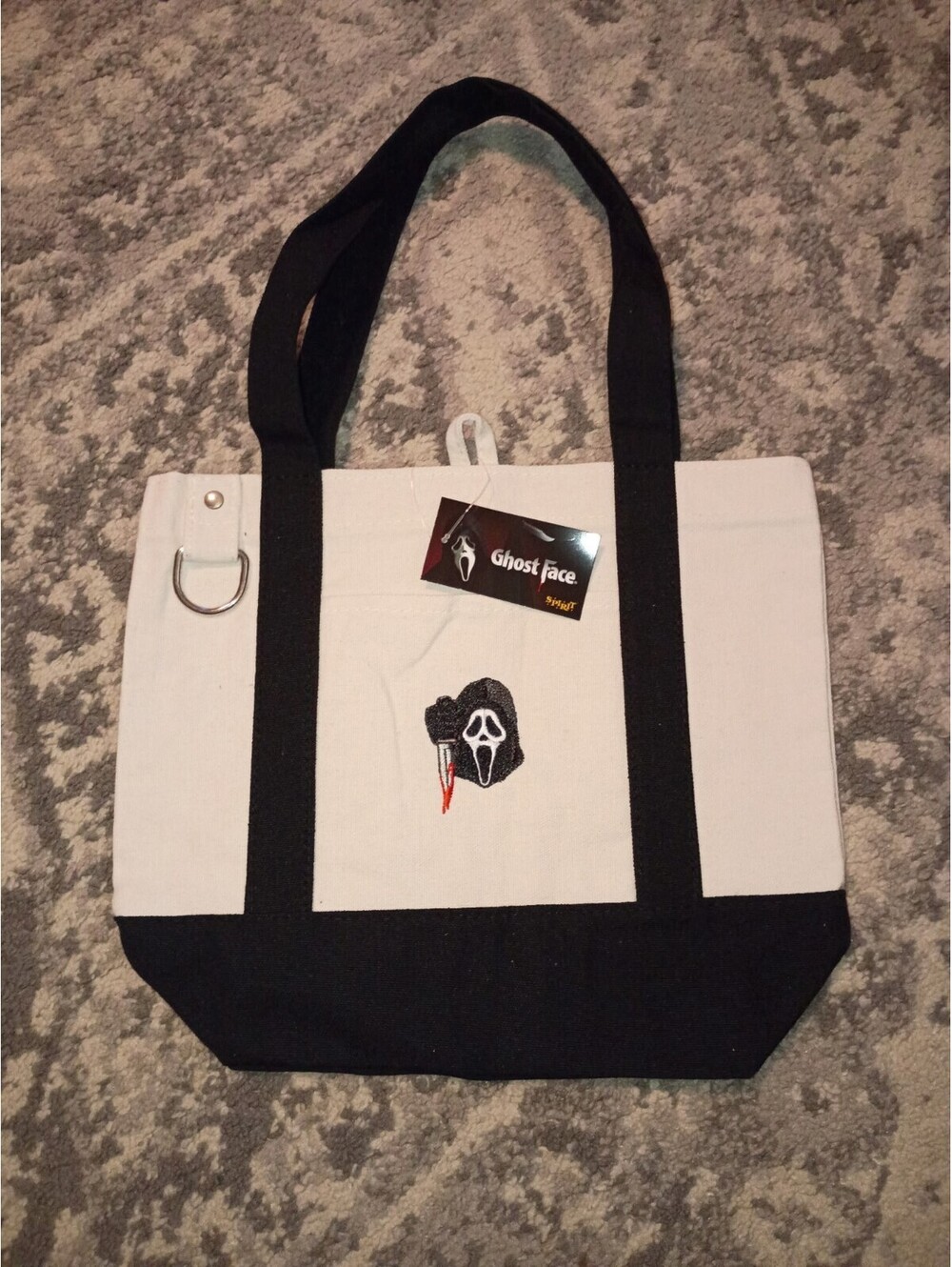 Ghost Face Canvas Mini Tote Bag with Embroidered Horror Design